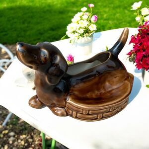 Whimsical Dachshund Planter & Trinket Dish Retro Dog Décor Dog Lover Gift